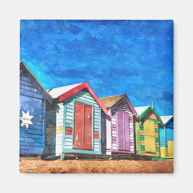 Íman Brighton Bathing Boxes Watercolor Painting (Frente)