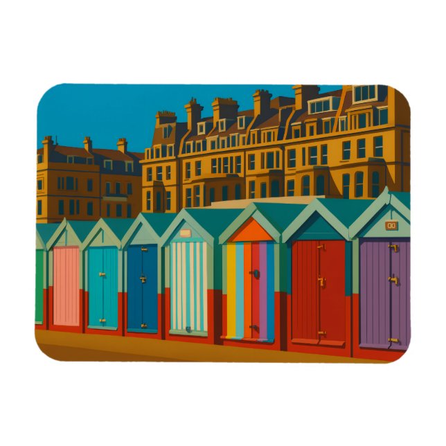 Íman Brighton Beach Huts - Impressão Colorida à beira-m (Horizontal)