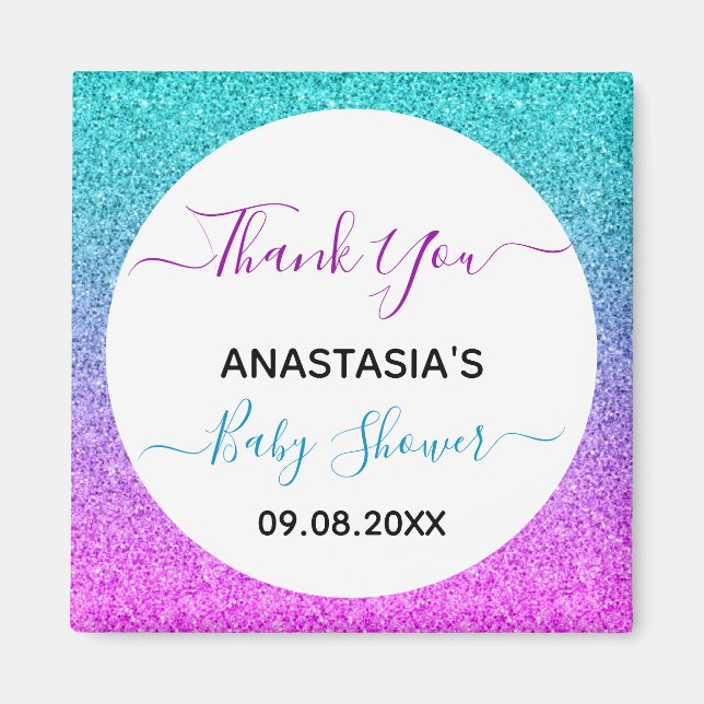 Íman Brilhante Cor Azul Roxo Obrigado Chá de fraldas (Frente)