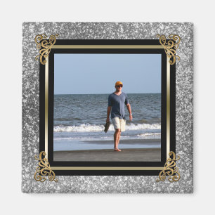 Íman Brilho de prata Dourado personalizado da foto de