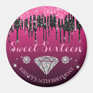 Íman Brilho Rosa e Preto Gotejante Diamante Sweet Sixte
