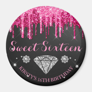 Íman Brilho Rosa Quente Drip Diamante Sweet Sixteen