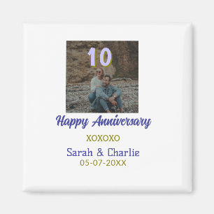 Íman Brinde a 10 anos feliz aniversário roxo dourado