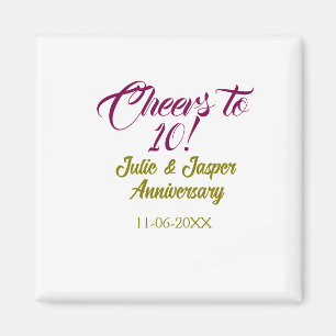 Íman Brinde ao 10º aniversário de casamento mauve doura