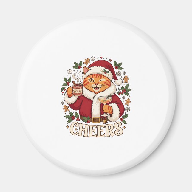 Íman Brinde Natal Gato Laranja Chapéu do Papai Noel Beb (Frente)