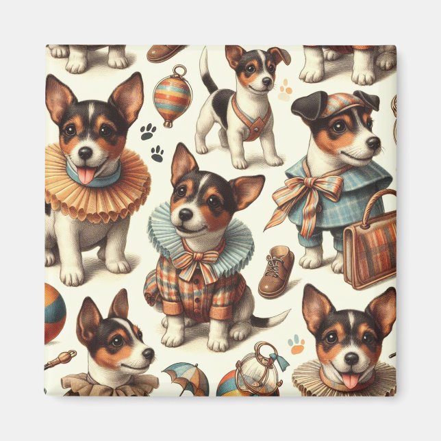 Íman Brinquedo de folha branca Fox Terrier sem costura (Frente)
