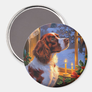 Íman Brittany Spaniel com Luzes de Natal Feriado