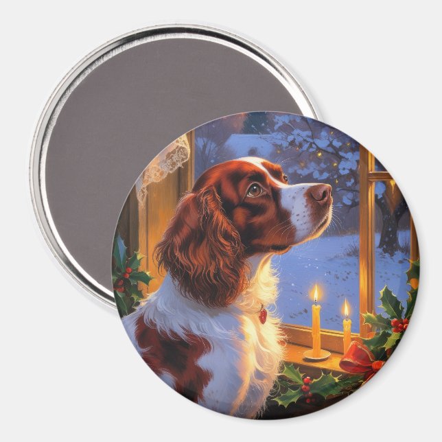 Íman Brittany Spaniel com Luzes de Natal Feriado  (Front/Back)