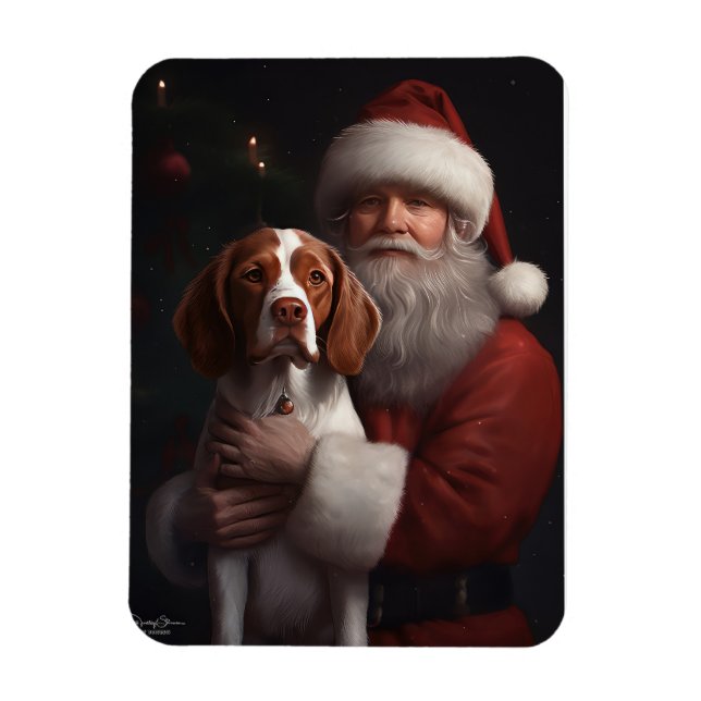 Íman Brittany Spaniel Com Papai Noel Natal (Vertical)