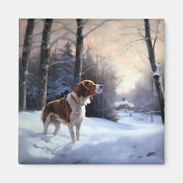 Íman Brittany Spaniel Deixa-o nevar o Natal (Frente)
