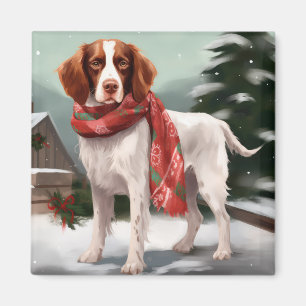 Íman Brittany Spaniel Dog no Natal da Neve