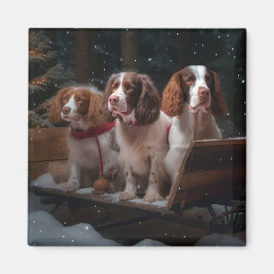 Íman Brittany Spaniel Neve Trenó Natal Decoração
