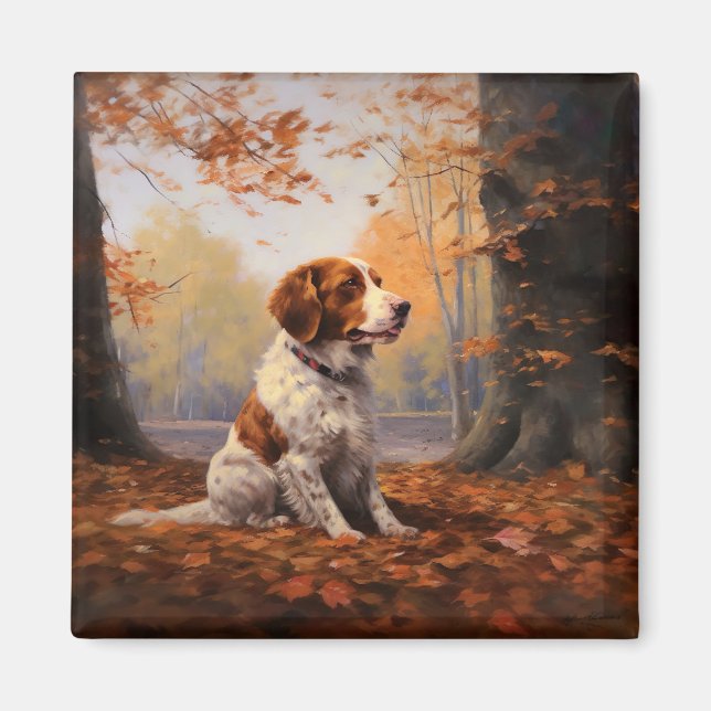 Íman Brittany Spaniel no outono deixa cair inspiração (Frente)