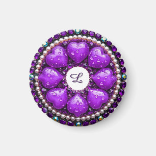 Íman Broche de Joia Circular Roxa com Coração