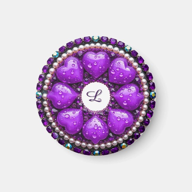 Íman Broche de Joia Roxa Circular com Coração (Frente)