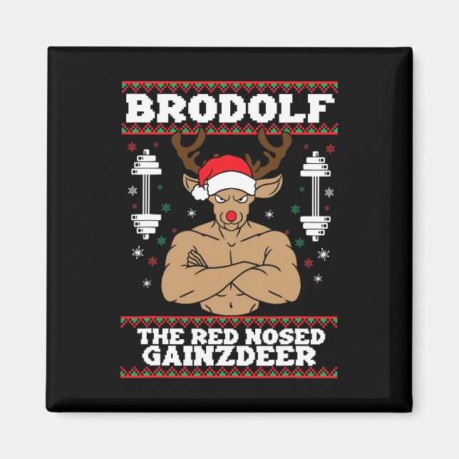 Íman Brodolf Funny Christmas Buff Reindeer Gym Bodybuil (Frente)