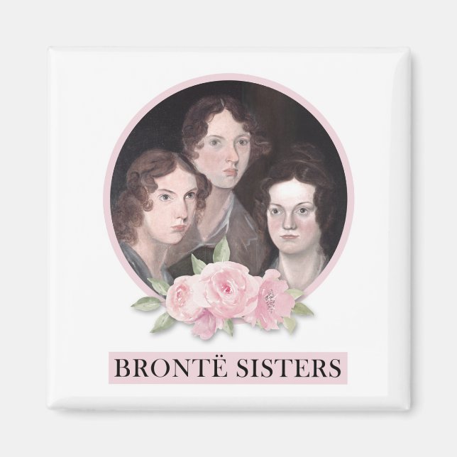 Íman Bronte Sisters Retrato com Rosas Rosa (Frente)