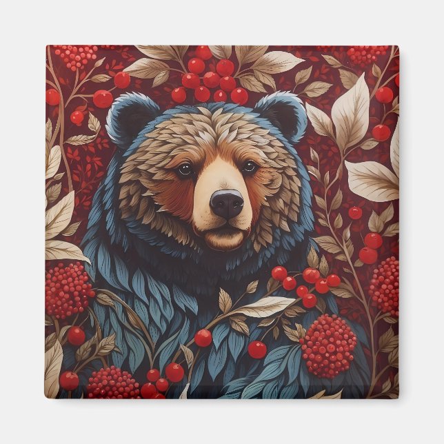 Íman Brown Bear Red Berries William Morris Inspirou (Frente)