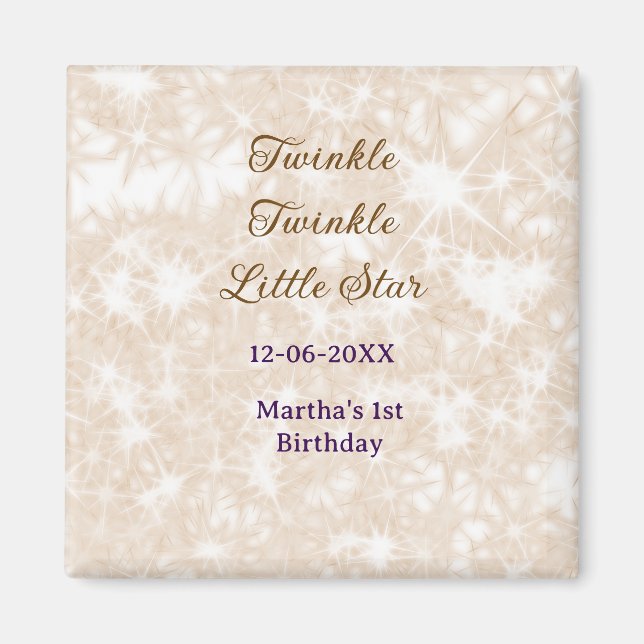 Íman Brown glitter twinkle twinkle little star birthday (Frente)