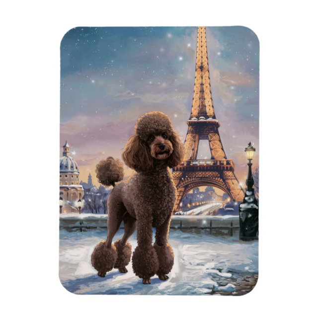Íman Brown Poodle Winter in Paris Painting Art Flexible (Vertical)