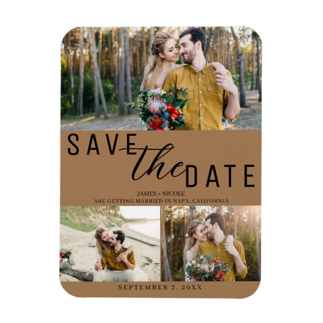 Íman Brown Save the Date Casamento 3 Fotos (Vertical)