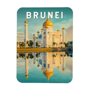 Íman Brunei Illustração Viagem Art Vintage