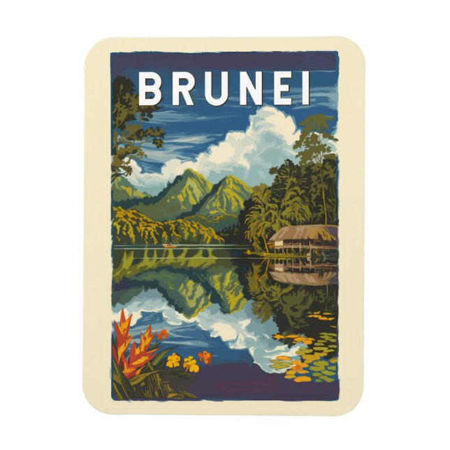 Íman Brunei Painterly Illustration Viagem Art Vintage (Vertical)
