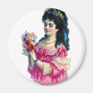 Íman Brunette do Victorian no vestido cor-de-rosa com