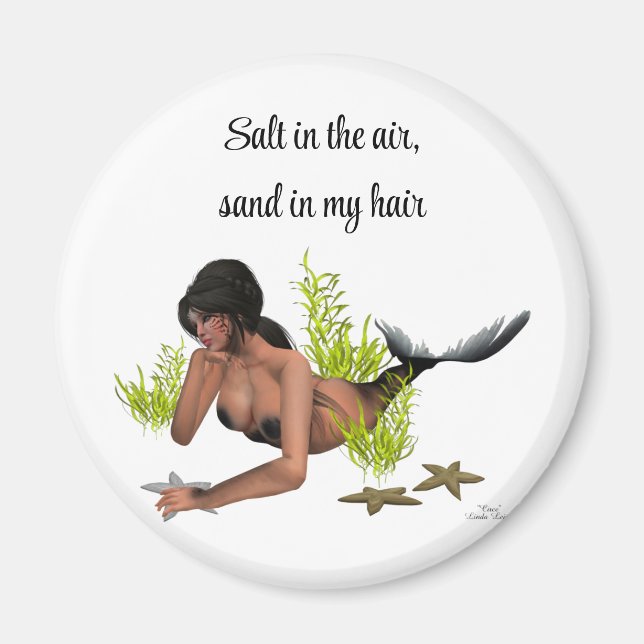 Íman Brunette Mermaid com ímã de Starfish (Frente)