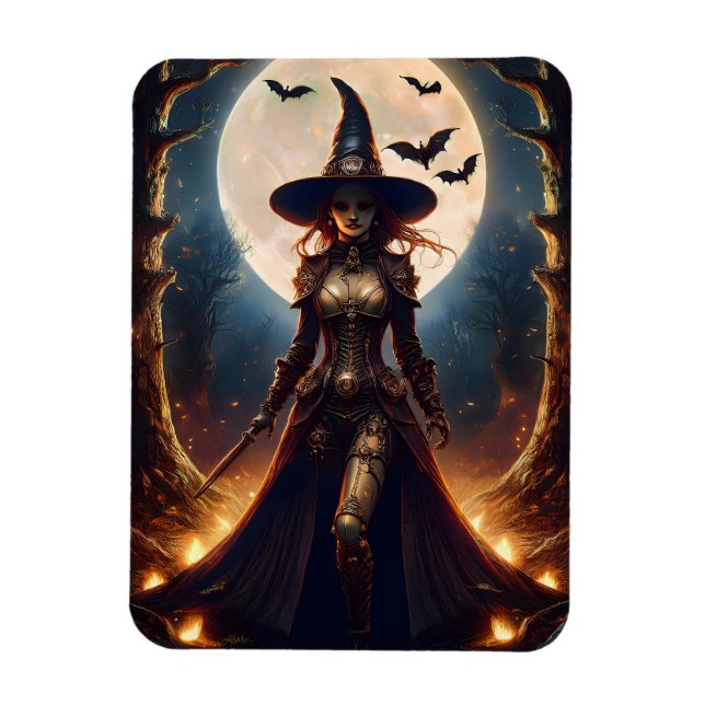 Íman Bruxa da Floresta Steampunk do Halloween (Vertical)