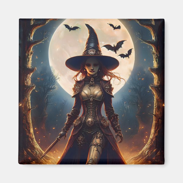 Íman Bruxa da Floresta Steampunk do Halloween (Frente)
