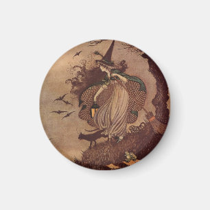 Íman Bruxa de Conto de Fadas Vintage e Gato Preto Hallo