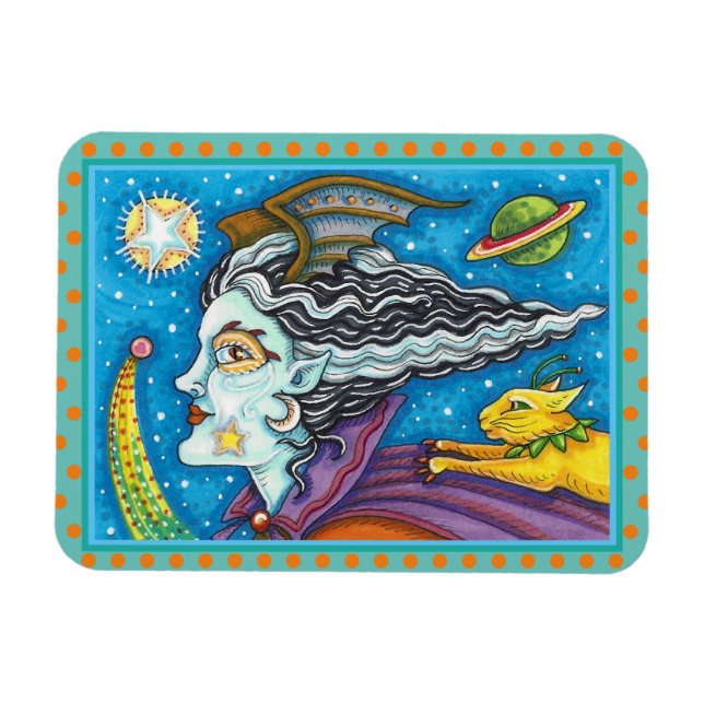 ÍMAN  BRUXA DE ESPAÇO DE FICÇÃO CIENTÍFICA & GATO COMETA (Horizontal)