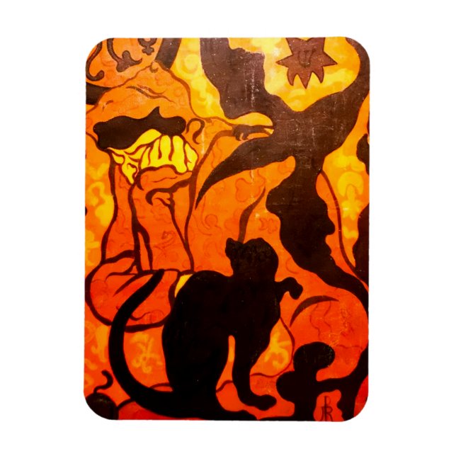 Íman Bruxa de Halloween com um Gato Negro (Vertical)
