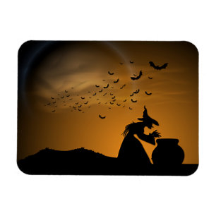Íman Bruxa de Halloween e Caldeirão com Bats