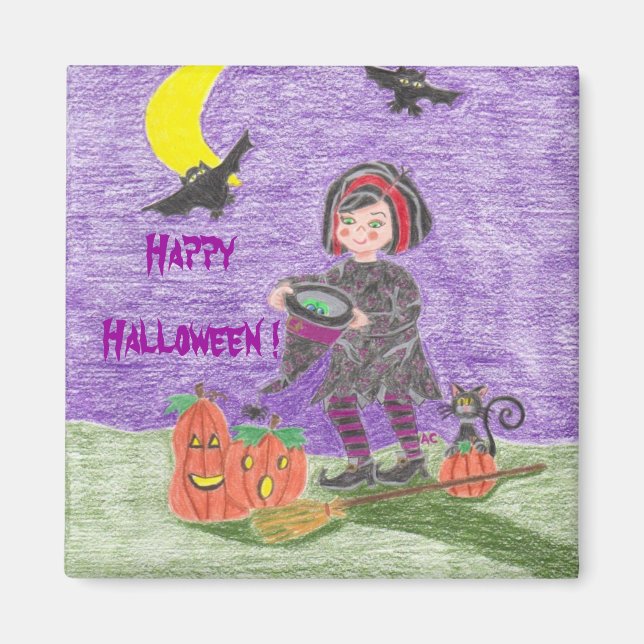 Íman Bruxa de Halloween ímã roxo! (Frente)
