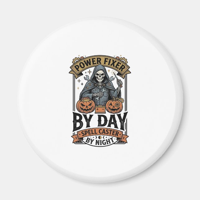 Íman Bruxa de Reparo de Bateria Camisa de Halloween Eng (Frente)