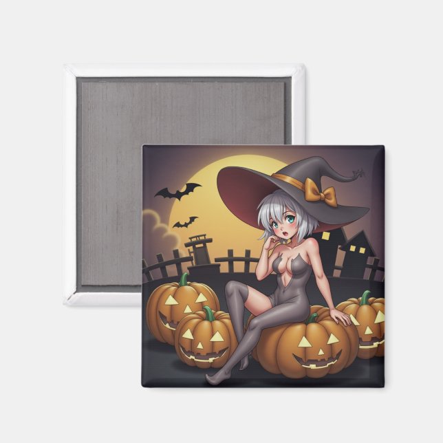 Íman Bruxa do Dia das Bruxas Verdes no Jack O-Lanterna (Front/Back)