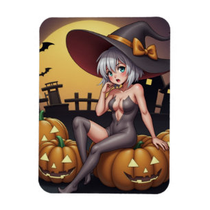 Íman Bruxa do Halloween Olho Verde no Jack-O-Lantern