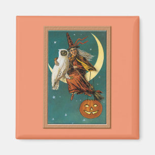 Íman Bruxa e Coruja Nostálgicas Feliz Halloween
