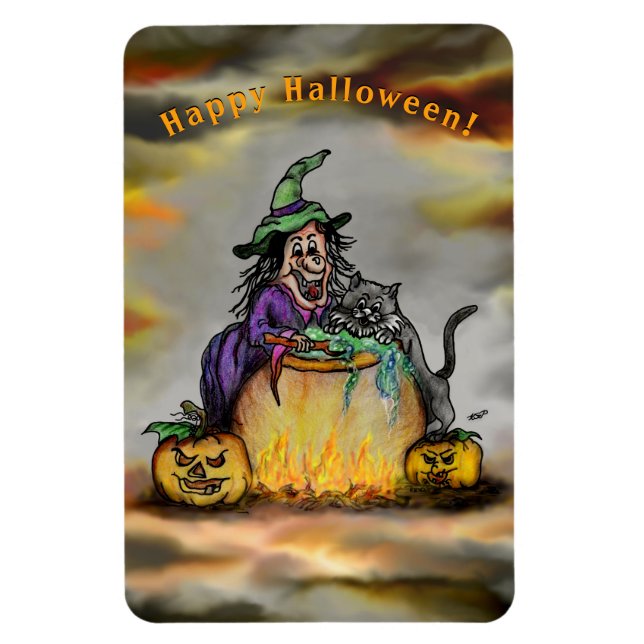 Íman Bruxa e Gato Negro, Feliz Halloween! (Vertical)