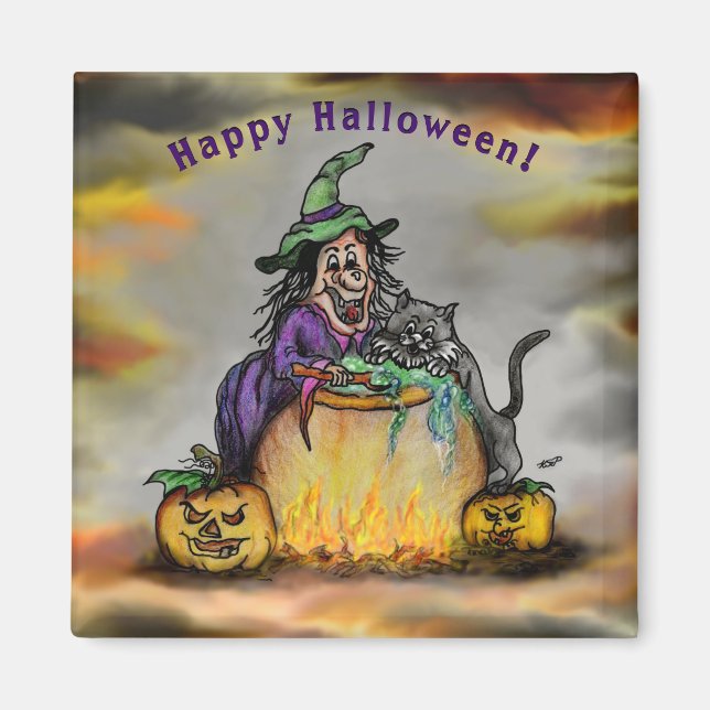 Íman Bruxa e Gato Negro, Feliz Halloween! (Frente)