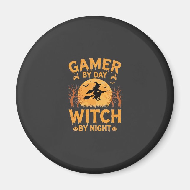 Íman Bruxa Gamer Design de Jogos para Halloween (Frente)