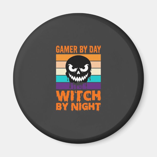 Íman Bruxa Gamer Halloween Crânio Retro (Frente)