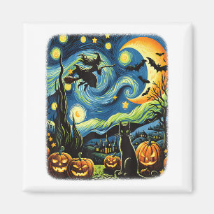 Íman Bruxa Halloween Van Gogh Starry Night Black Cat Pu