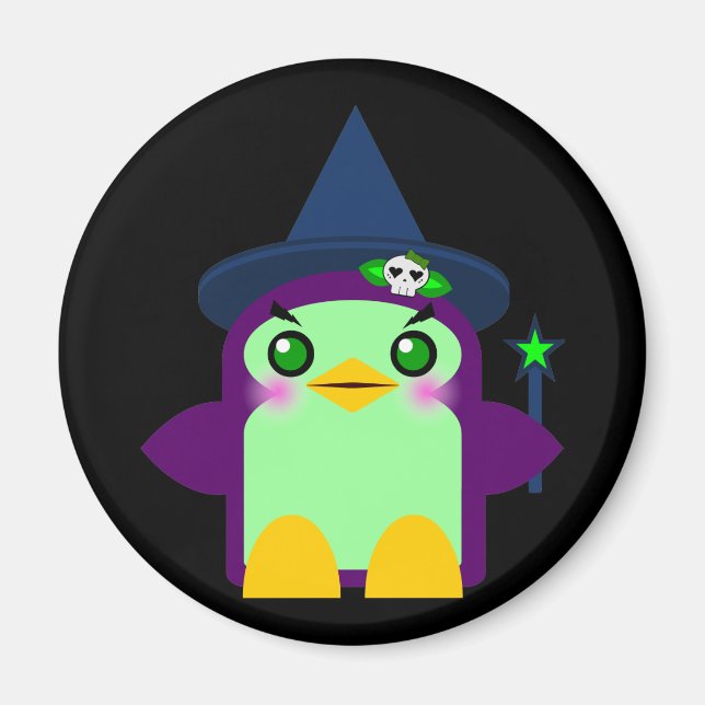 Íman Bruxa Pinguim Kawaii (Frente)