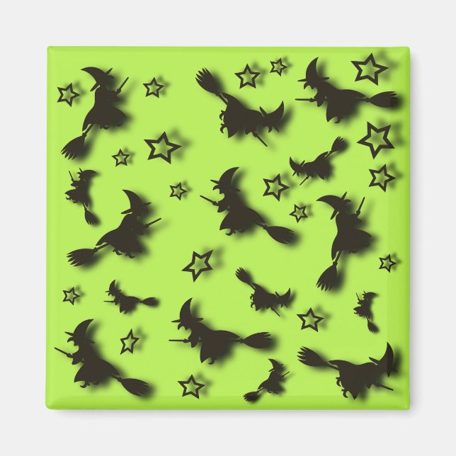 Íman bruxa voadora entre as estrelas na noite de Hallow (Frente)