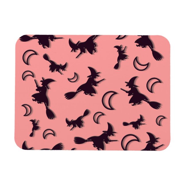 Íman Bruxa voadora entre meia lua na noite de Halloween (Horizontal)