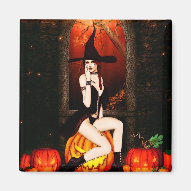Íman Bruxas de Halloween e abóboras (Frente)