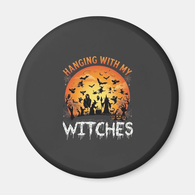 Íman Bruxas Penduradas Lua de Halloween Morcegos Abóbor (Frente)